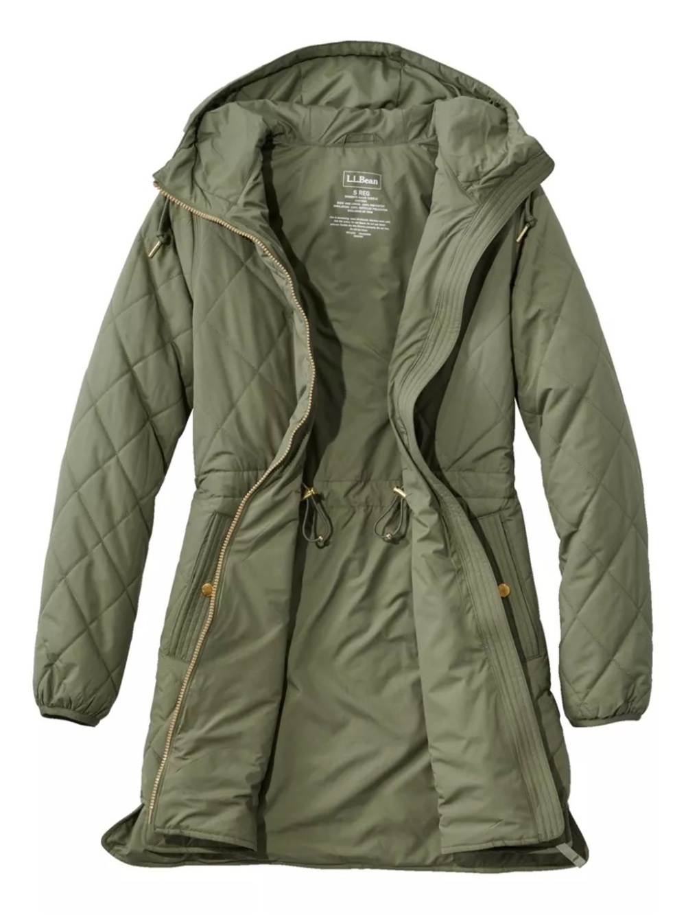 L.L. Bean Quilted Hooded Puffer Coat - Olive